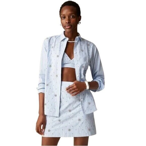 J.Crew Collection Garçon Embellished Shirt in Blue Pinstripe Women's - Pick Size - Picture 8 of 16